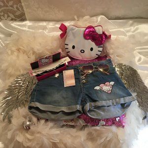 ADORABLE denim hello kitty shorts and mteching charm braclete